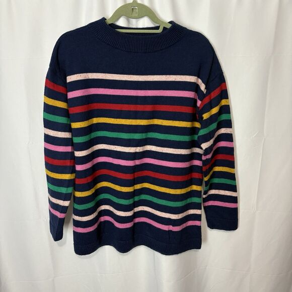 Talbots Super Soft Stripe Mockneck Sweater Rainbow Colorful Cotton Blend Large - Picture 3 of 9